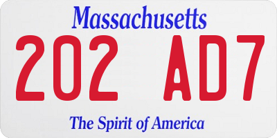 MA license plate 202AD7