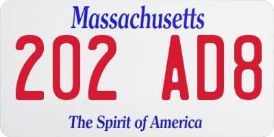 MA license plate 202AD8