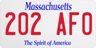 MA license plate 202AF0