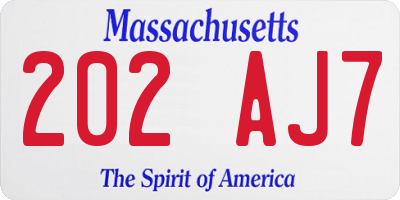 MA license plate 202AJ7
