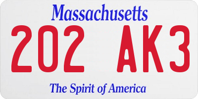 MA license plate 202AK3