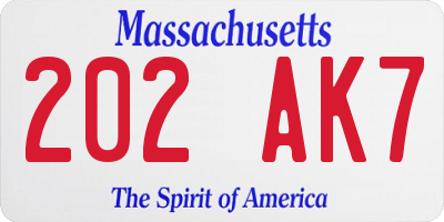 MA license plate 202AK7