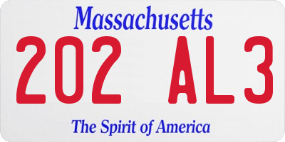 MA license plate 202AL3
