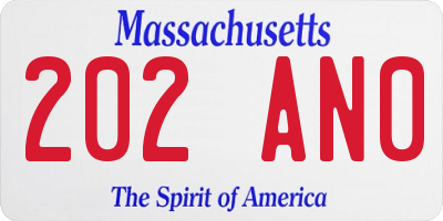 MA license plate 202AN0