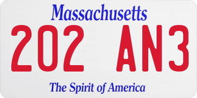 MA license plate 202AN3