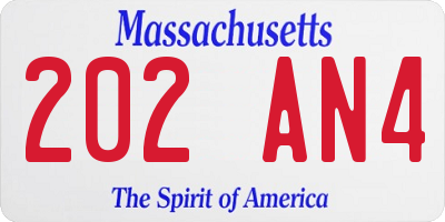 MA license plate 202AN4