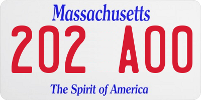 MA license plate 202AO0