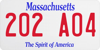 MA license plate 202AO4