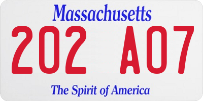 MA license plate 202AO7