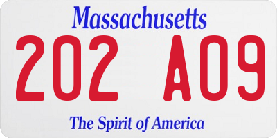 MA license plate 202AO9