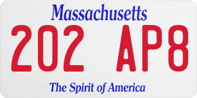MA license plate 202AP8