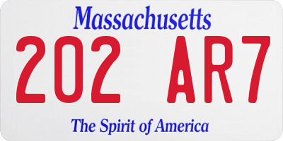 MA license plate 202AR7