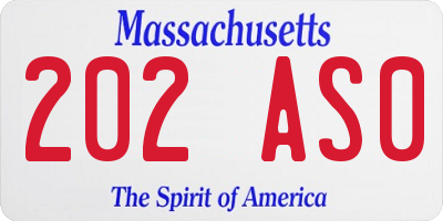 MA license plate 202AS0