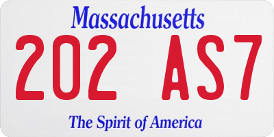 MA license plate 202AS7