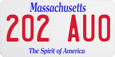 MA license plate 202AU0