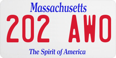 MA license plate 202AW0