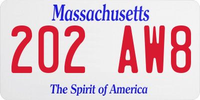 MA license plate 202AW8