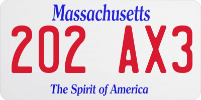 MA license plate 202AX3