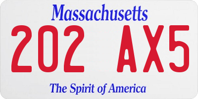 MA license plate 202AX5