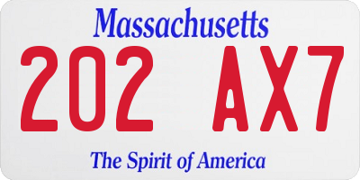 MA license plate 202AX7