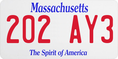 MA license plate 202AY3