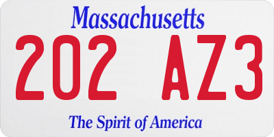 MA license plate 202AZ3