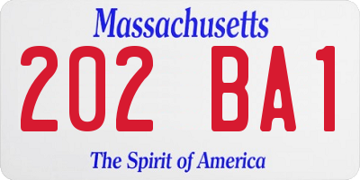 MA license plate 202BA1
