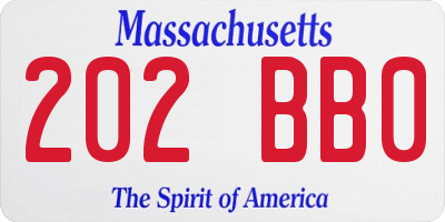 MA license plate 202BB0