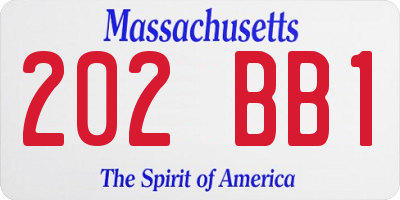 MA license plate 202BB1