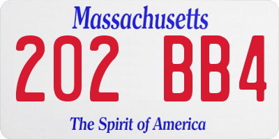 MA license plate 202BB4