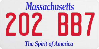 MA license plate 202BB7