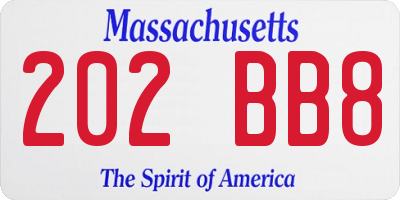 MA license plate 202BB8