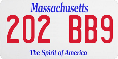 MA license plate 202BB9