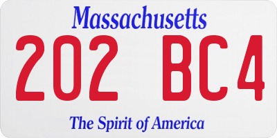 MA license plate 202BC4