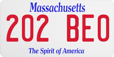 MA license plate 202BE0