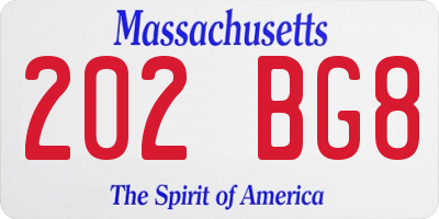 MA license plate 202BG8