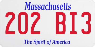 MA license plate 202BI3