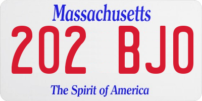 MA license plate 202BJ0