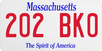 MA license plate 202BK0