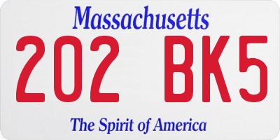 MA license plate 202BK5