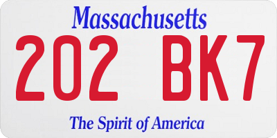 MA license plate 202BK7
