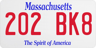 MA license plate 202BK8