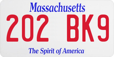 MA license plate 202BK9