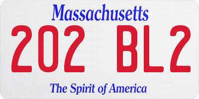 MA license plate 202BL2