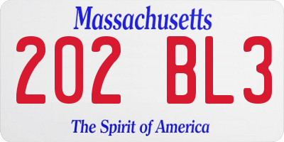 MA license plate 202BL3