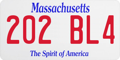 MA license plate 202BL4