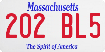MA license plate 202BL5