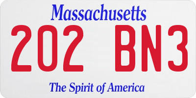 MA license plate 202BN3