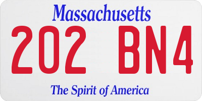 MA license plate 202BN4
