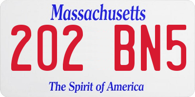MA license plate 202BN5